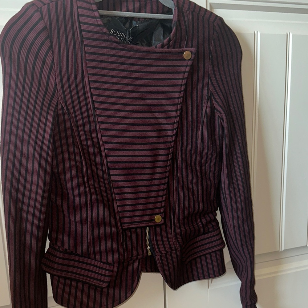 Women's Striped Blazer - Black and Burgundy- Made in Italy